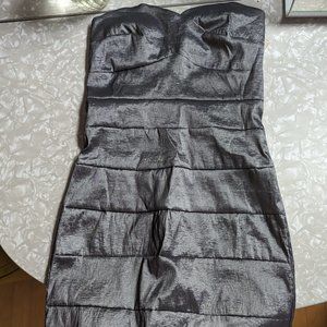 Strapless metallic silver mini dress